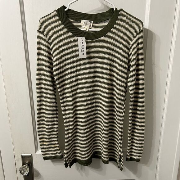 PacSun Green and White Striped Sweater - Picture 1 of 4